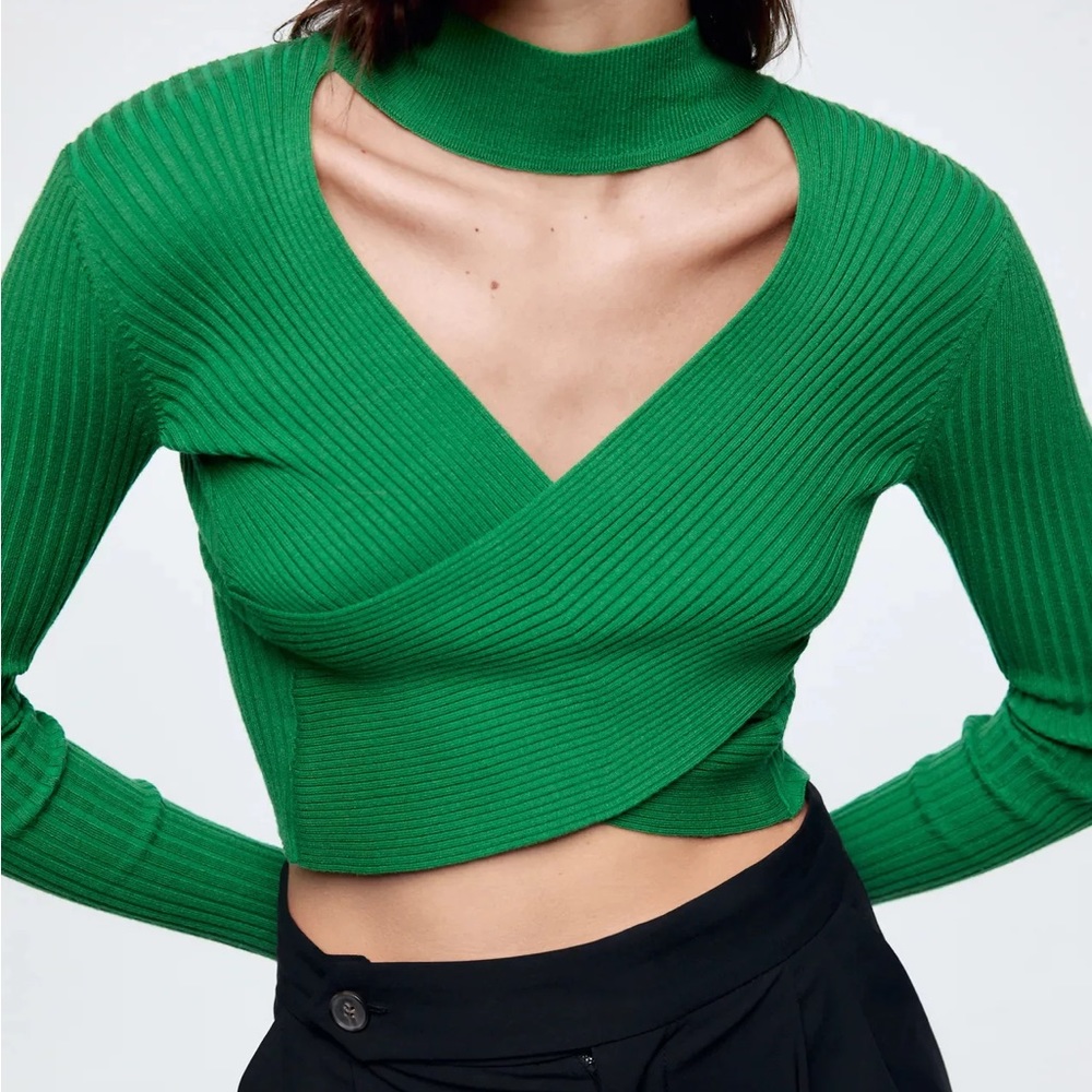 Zara Bodycon Cut-Out Knit Sweater Crop Top